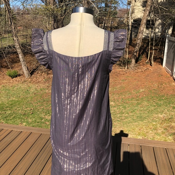 Marc by Marc Jacobs Gold Metallic Striped Ruffled Smock Dress - Picture 4 of 4